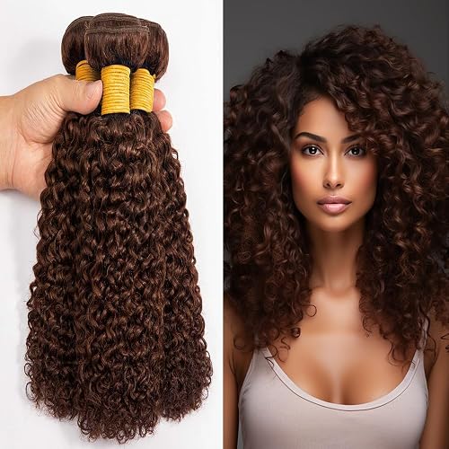 QEUOPE Color 4 Kinkycurly Bundles Human Hair Dark Brown Deep Curly Wet and Wavy 