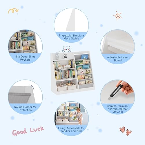 Miniatura 11 de Estantería de madera rosa de 4 niveles para niños, estantería de 5 capas, estante para libros de almacenamiento para bebés, organizador de juguetes
