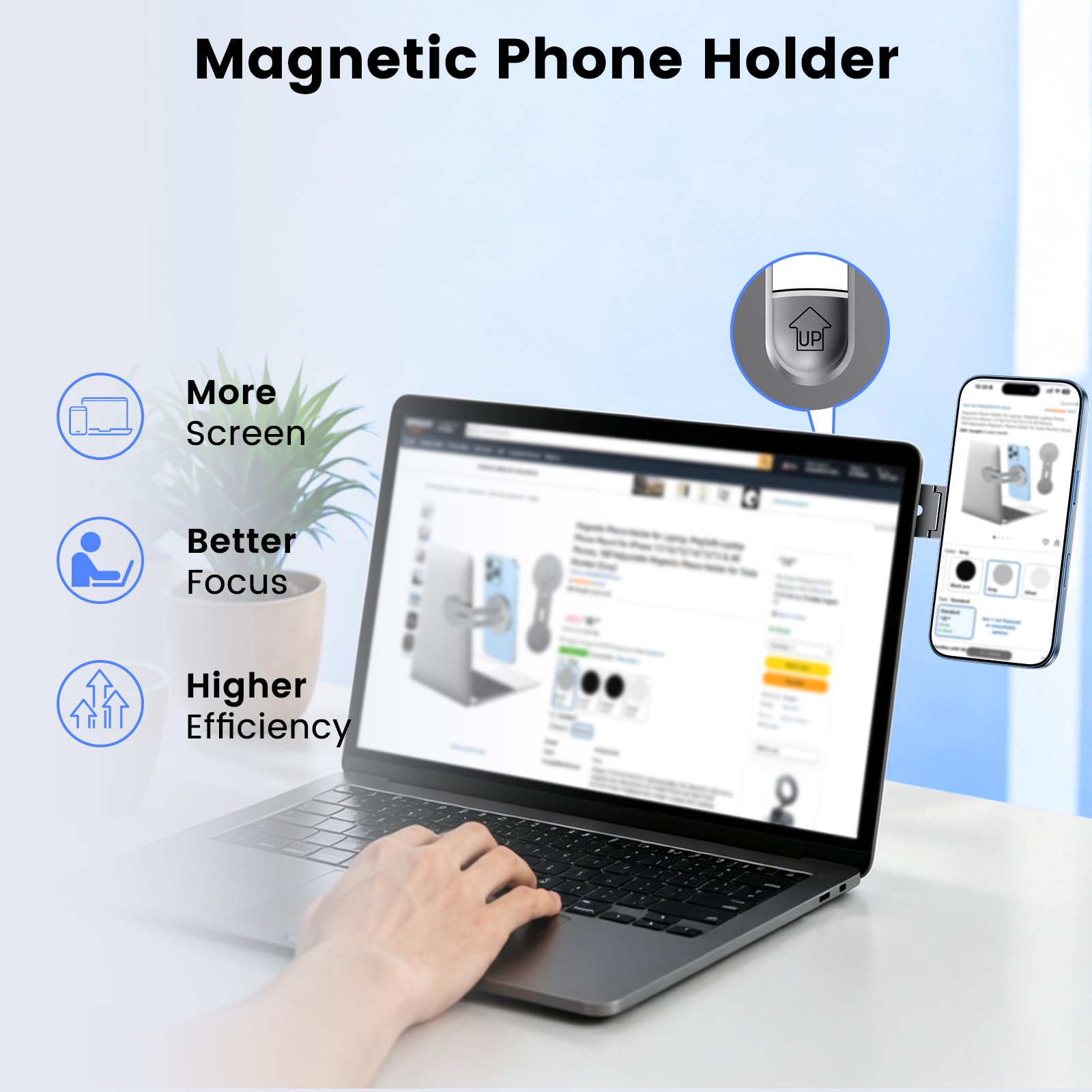 Magnetyczny uchwyt na telefon do laptopa MagSafe do iPhone'a 16/15/14/13/12 i wszystkich telefonów, regulowany 180° uchwyt boczny do monitora komputerowego Tesla, uchwyt na telefon