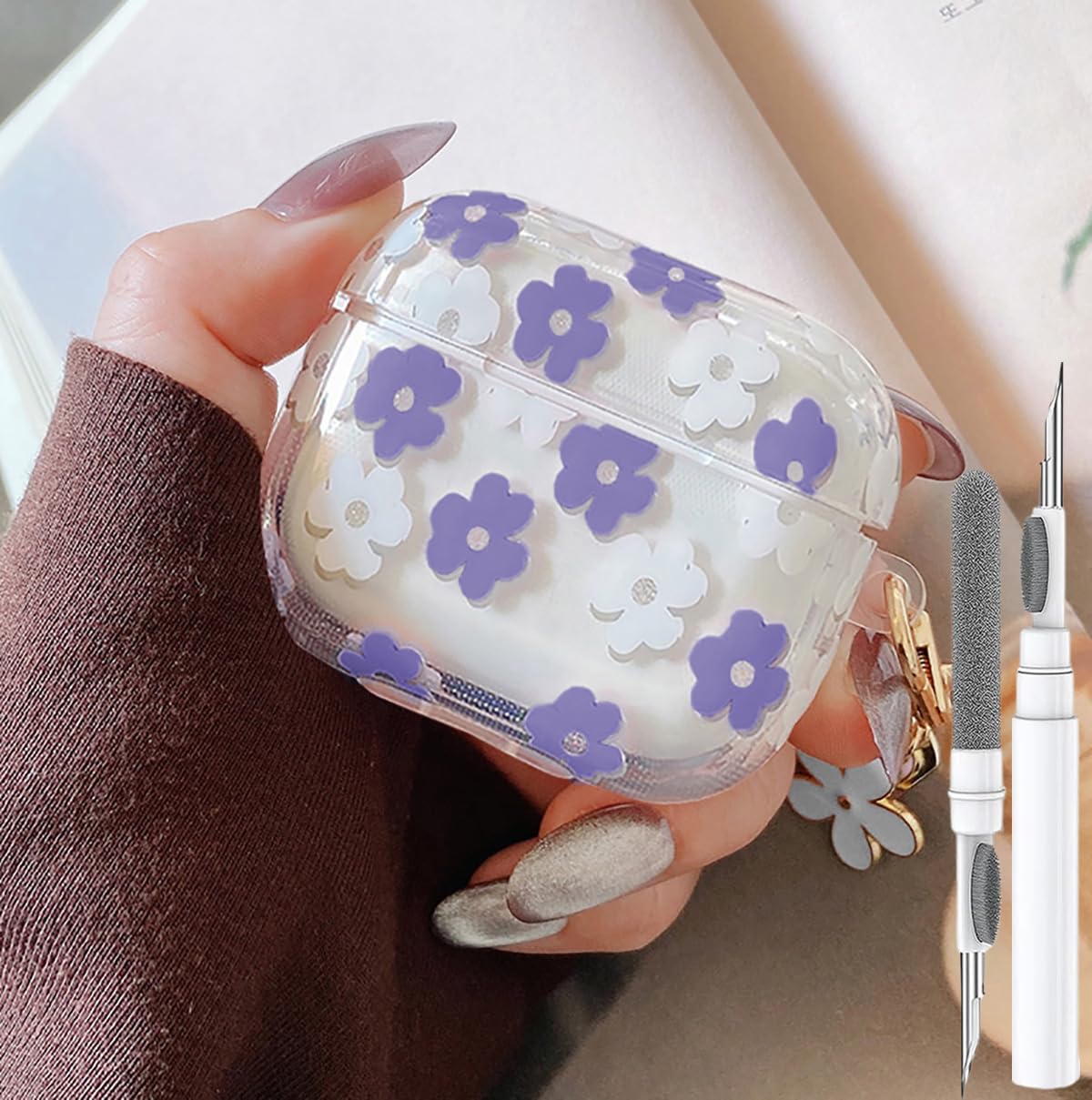 Olytop for Cute Airpods 4 Case Clear, Soft TPU Flower Air Pods 4th Generation Cover Protective Shockproof Skin Girl Women with Floral Keychain for