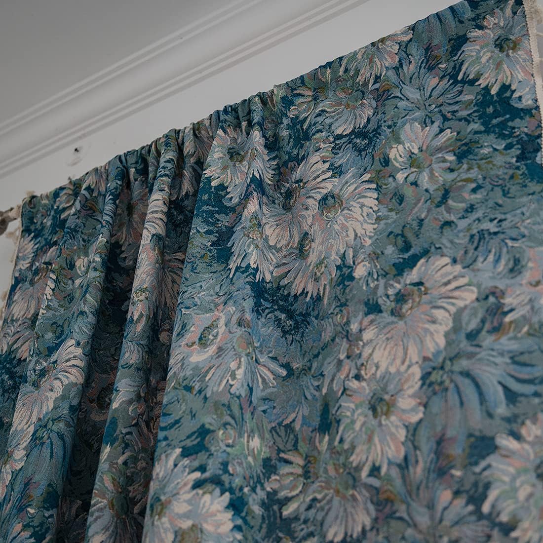 vctops Country Style Floral Jacquard Curtain Panels with Tassels Rod Pocket Room Darkening Thermal Insulated Window Drapes for Living Room Bedroom (Blue,59"x63")