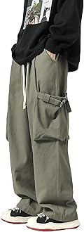 Men's Baggy Cargo Pants Casual Loose Fit Wide Leg Pants with Elastic Drawstring Waist