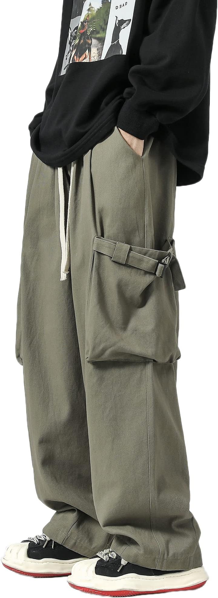 Men's Baggy Cargo Pants Casual Loose Fit Wide Leg Pants with Elastic Drawstring Waist