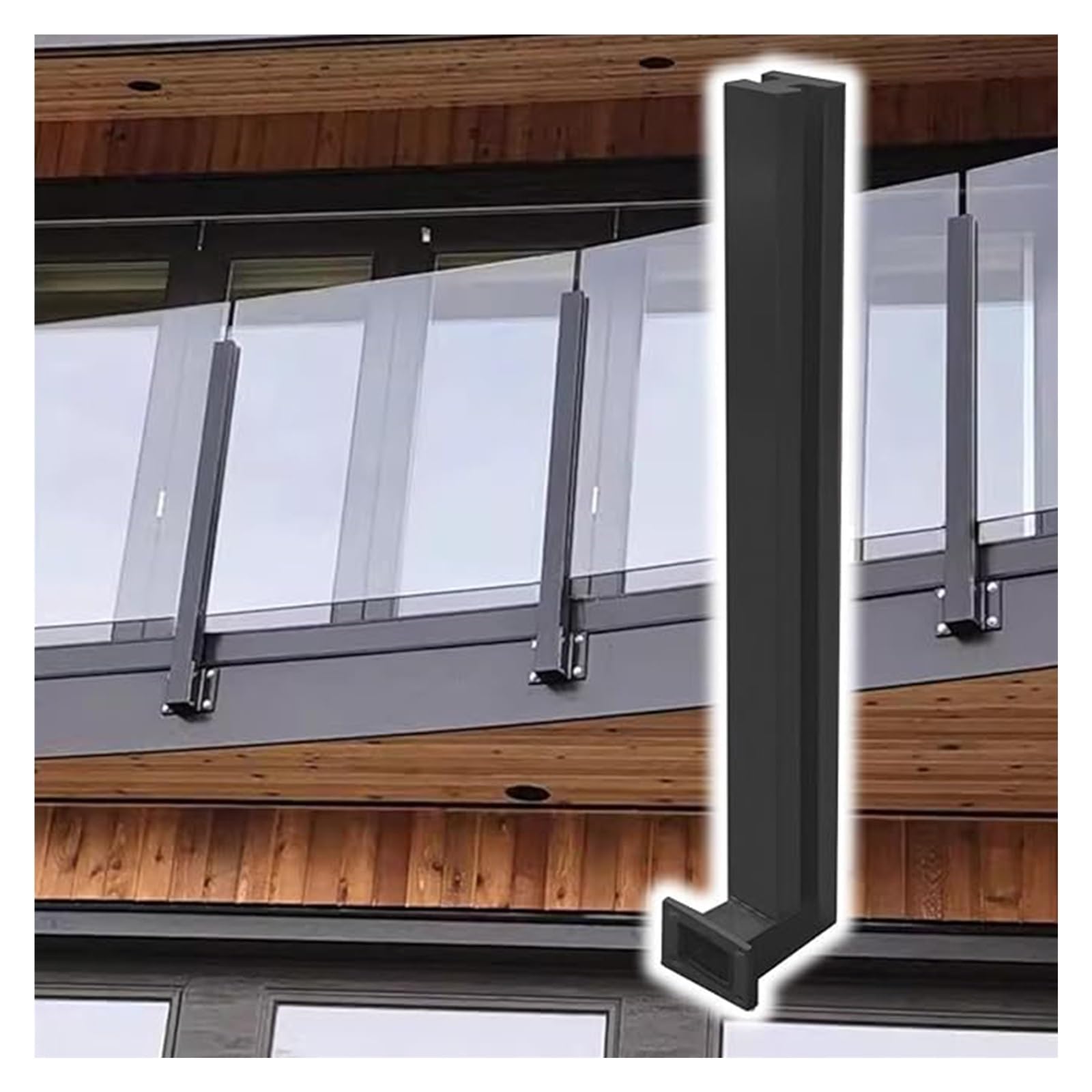 Poteau de Garde-Corps en Verre Noir 105 cm pour Fixation Latérale de Panneau Bois et Balcon