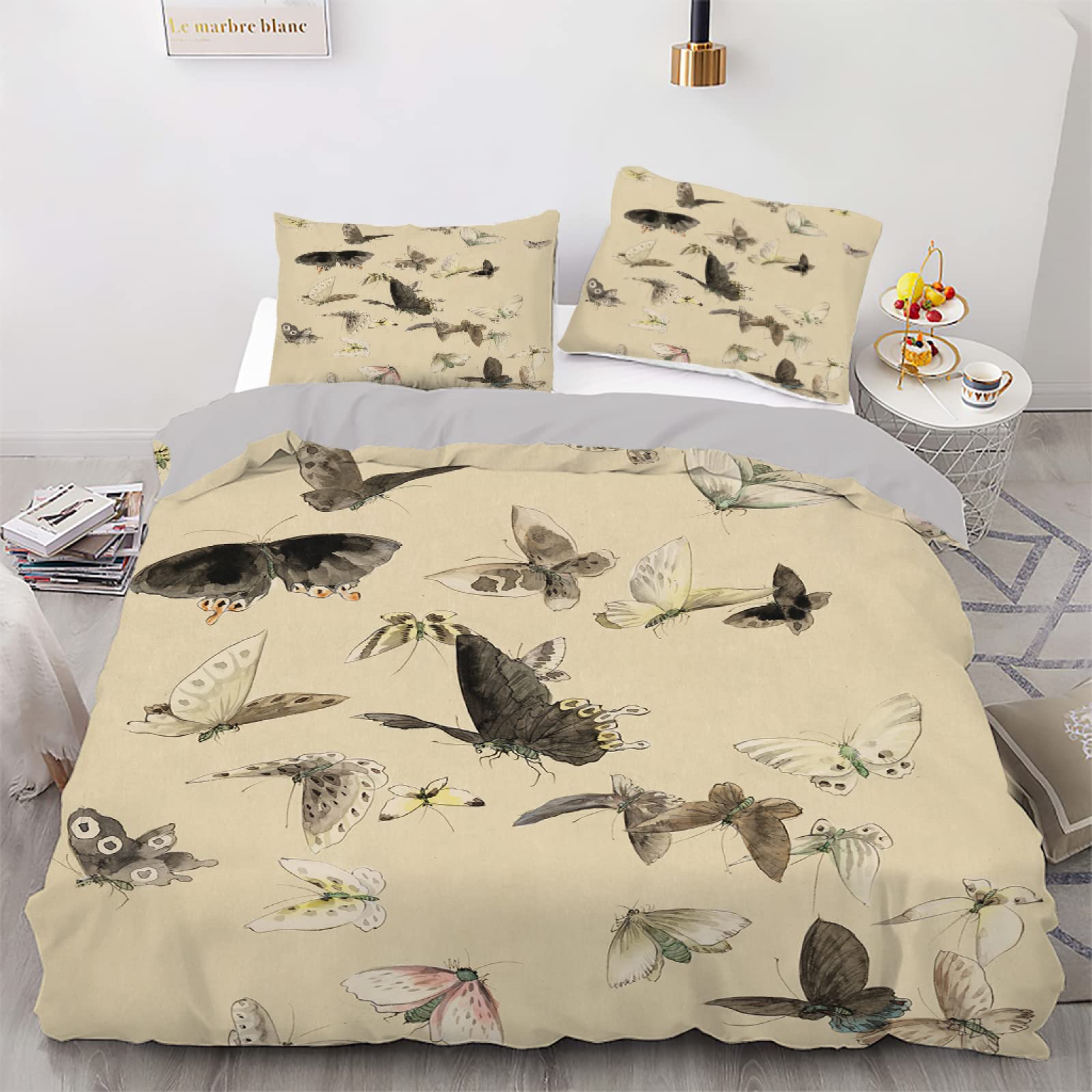 Housse de couette 140x200 fille jaune avec fermeture éclair et taie 65x65