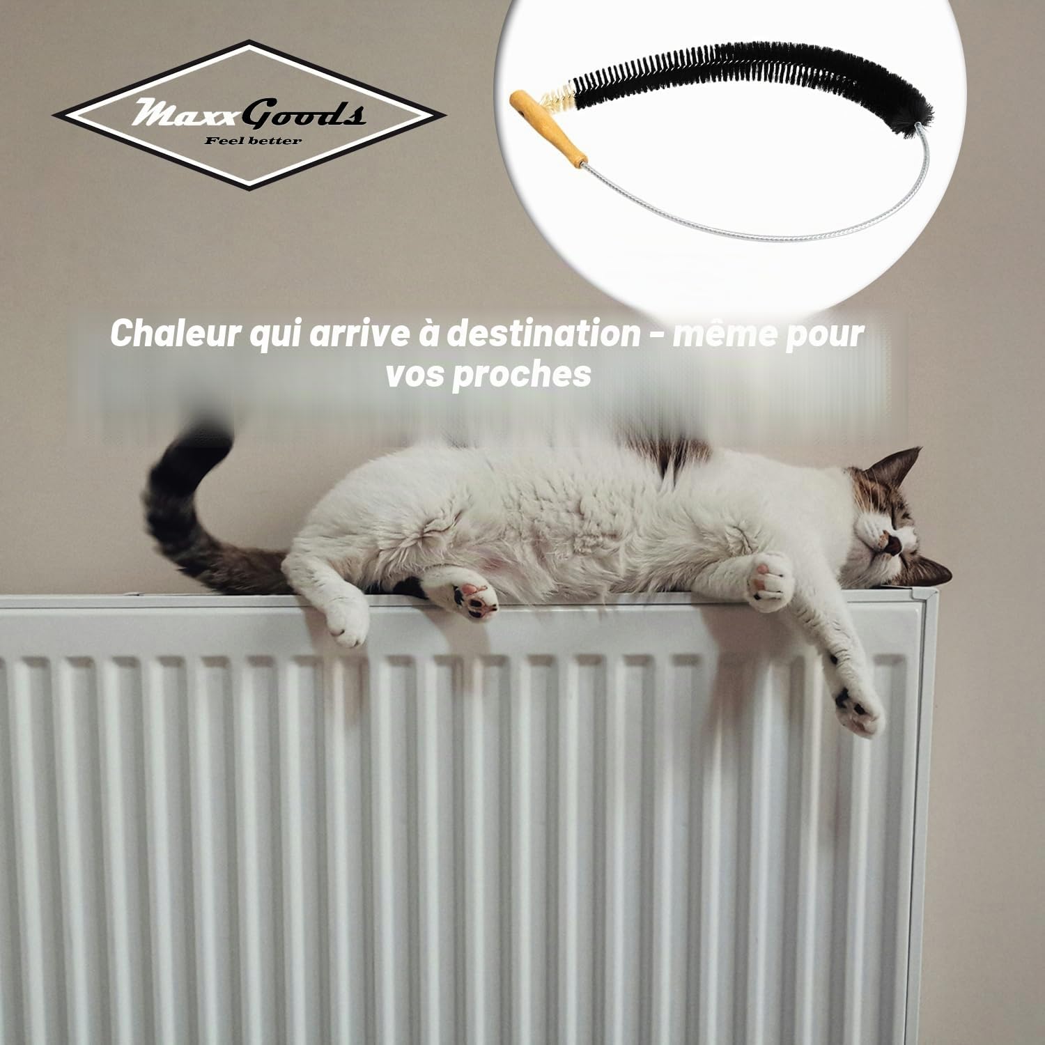 Brosses pour Radiateur - 2 pièces - 120 cm - Brosses Dépoussiérantes de Chauffages avec Poils de Chèvre - Idéale Panneaux Chauffants