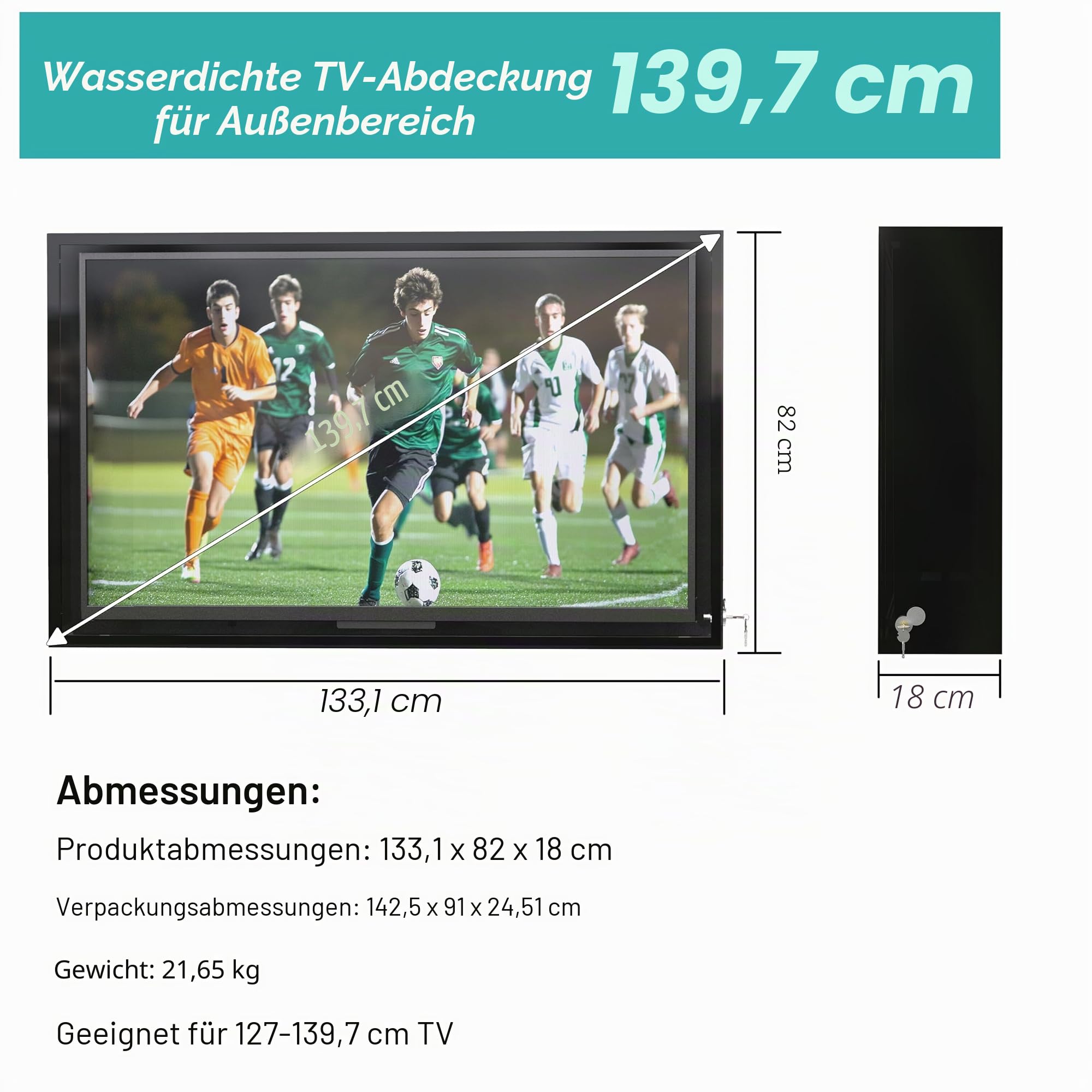 MESAILUP 50–55 Zoll wetterfeste Outdoor-TV-Abdeckung mit Schloss, Harter Hülle, durchsichtiger staubdichter Fernsehgehäuse für außen, inklusive vollbeweglicher TV-Wandhalterung und 2 Kühlgebläsen