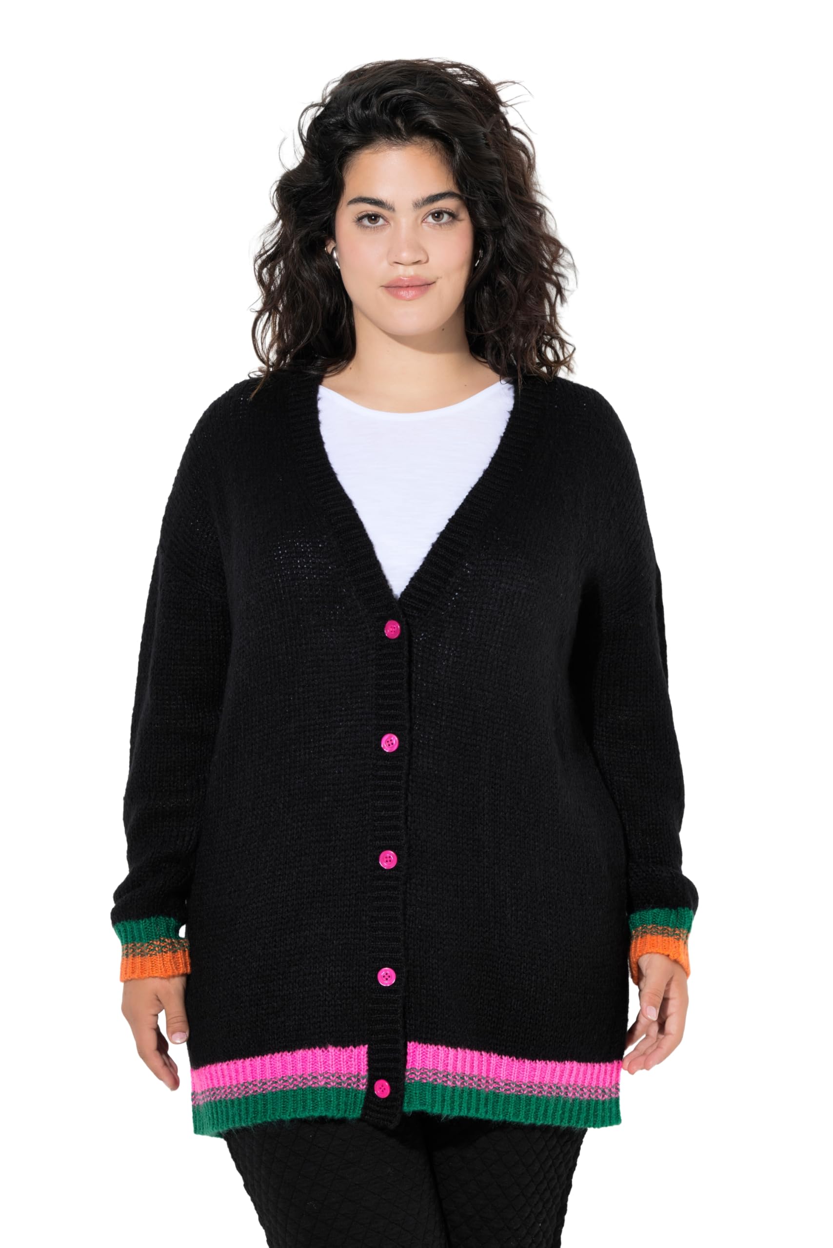 Angel of Style Damen große Größen Übergrößen Plus Size Strickjacke, Loose Fit, Happy-Schriftzug auf dem Rücken 846090