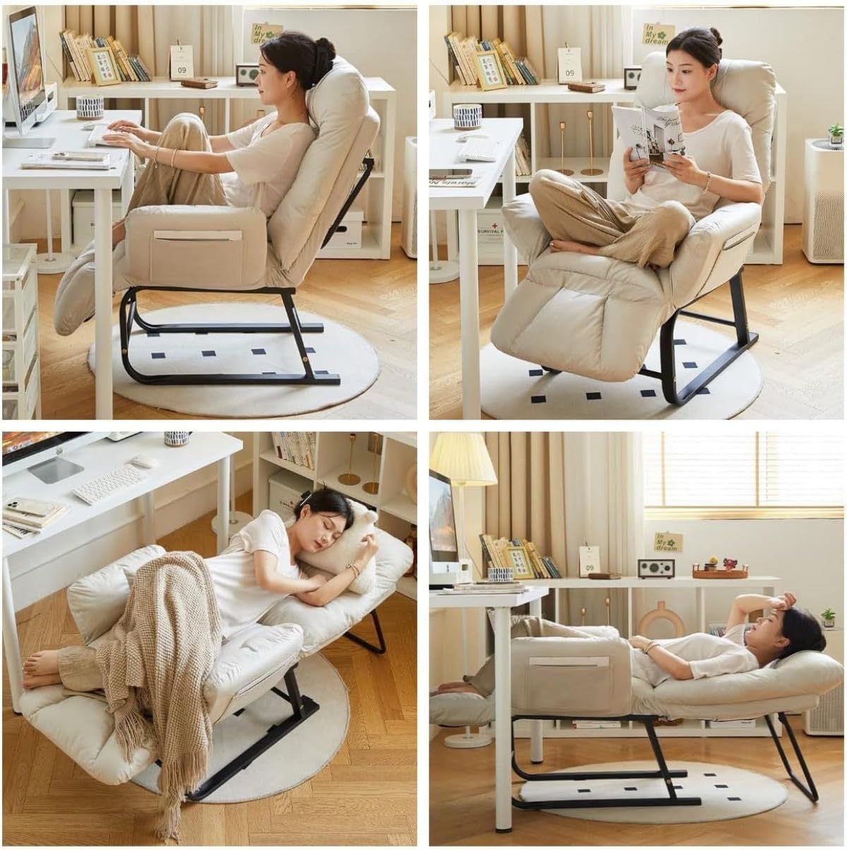 Blyzo 3WAYリクライニングチェア 一人掛け 折りたたみ 背もたれ・オットマン5段階 クッション性 撥水 手すり付き 耐荷重1