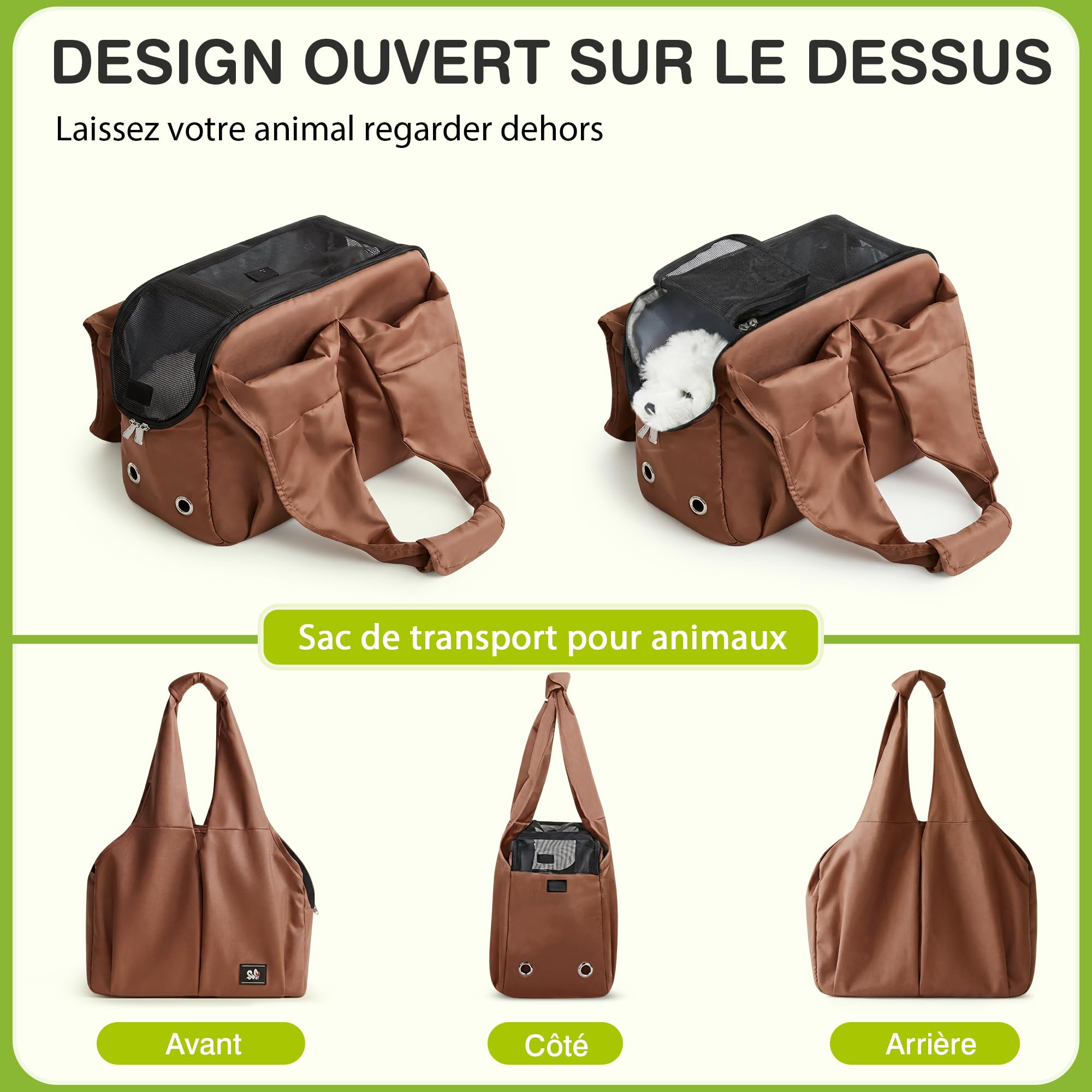 ALLSOPETS Sac Transport Chien, Sac de Transport pour Petit Chien et Chat, Sac à Main Respirant et Confortable avec Crochet de Laisse, Idéal pour Voyage et Camping (Brun Caramel)