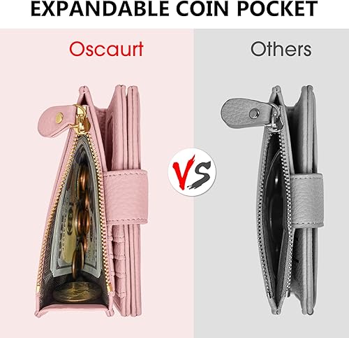 Miniatura 6 de oscaurt Cartera pequeña para mujer, con bloqueo RFID, plegable, compacta, para tarjetas de crédito, carteras de cuero para mujeres con bolsillo con