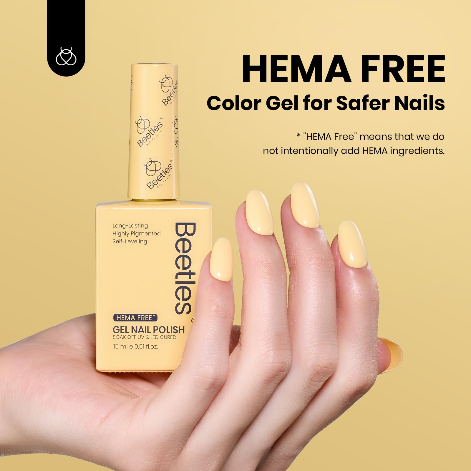 Beetles Yellow Gel Nail Polish, 15ML Hema Free Pastel Light Butter Yellow Gel Polish Butter Time Spring Summer Gel Polish Soak Off UV Colorful Bottle Nail Art Manicure Gift for Women