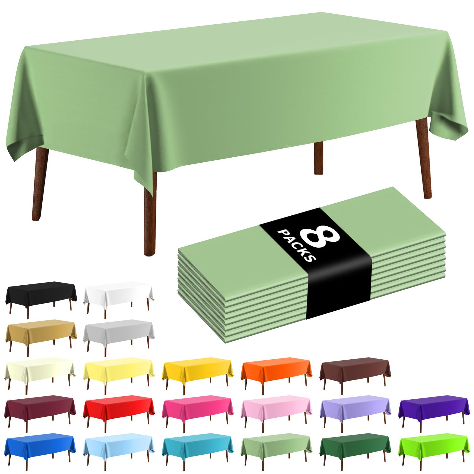 CXPSINC Plastic Tablecloth 54" x 108"Disposable Tablecloth Rectangle Plastic Table Cover for 6 to 8 Foot Tables Indoor or Outdoor Parties Birthdays