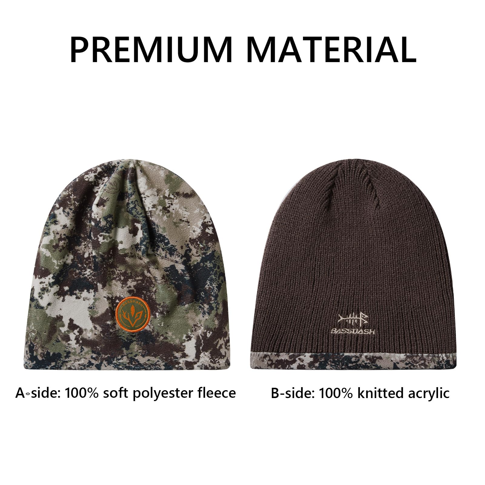 Bassdash Gorro de Invierno de Polar Resistente al Viento y Reversible, Caliente y Grueso, Ajuste Elástico para Hombres y Mujeres, Sombrero de Pescador Unisex con Borde Ajustable