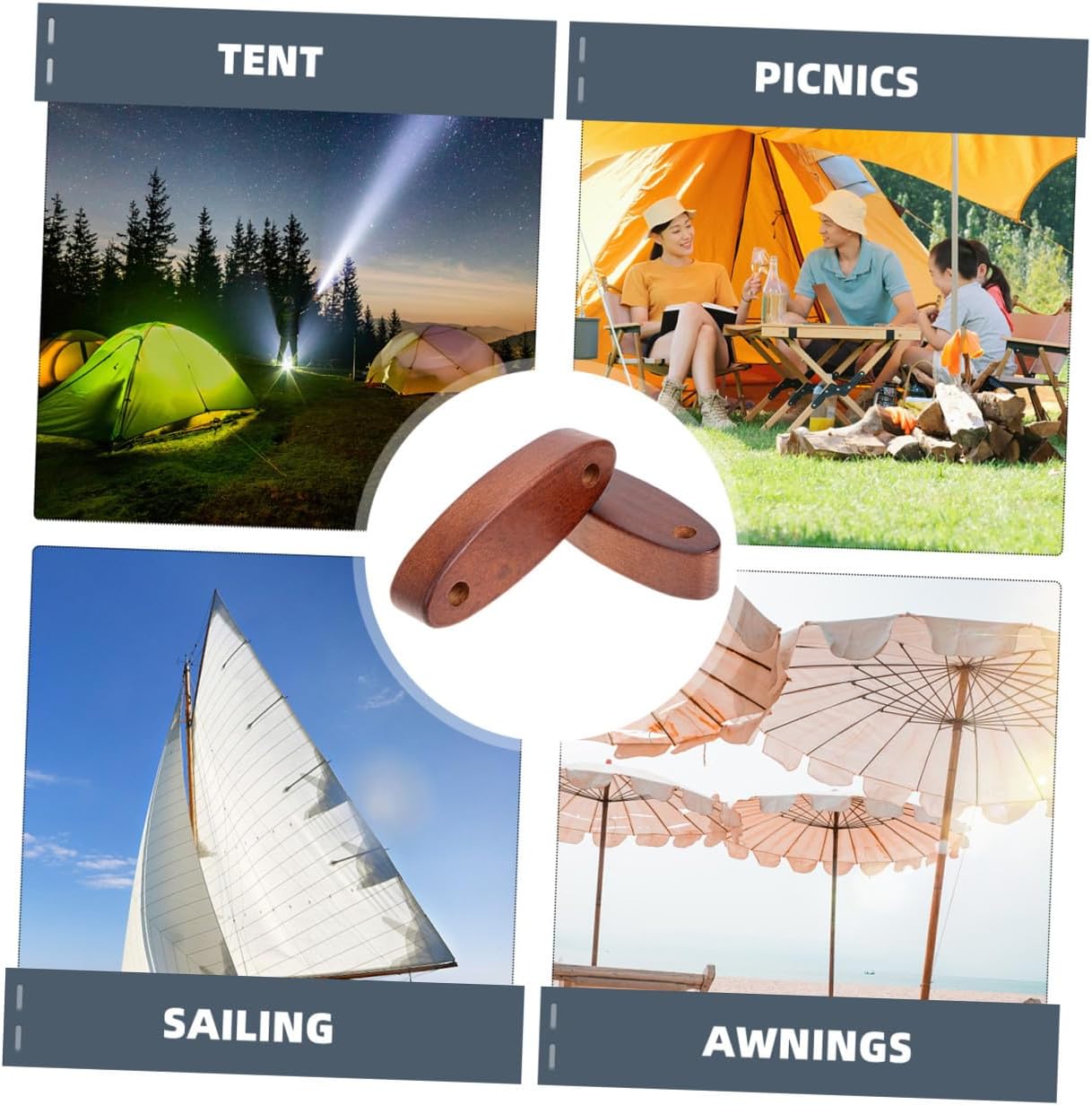 VICASKY 2pcs Wooden Tent Rope Adjuster Easy to Use Tensioner for Camping Hiking