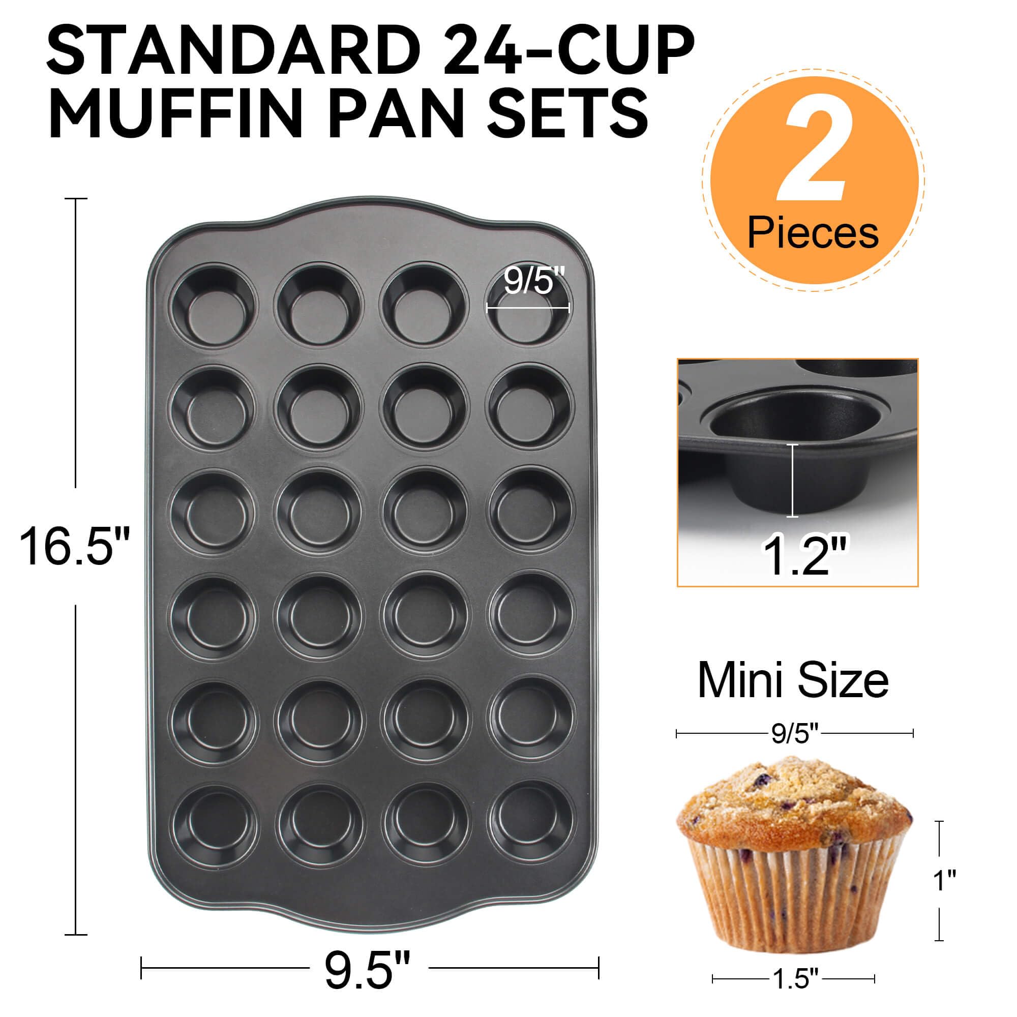 Mini-Muffinform für 24 Muffins, 2 Stück, Mini-Cupcake-Formen, antihaftbeschichtet, Schnellverschluss-Beschichtung, PTFE-frei und spülmaschinenfest, Grau
