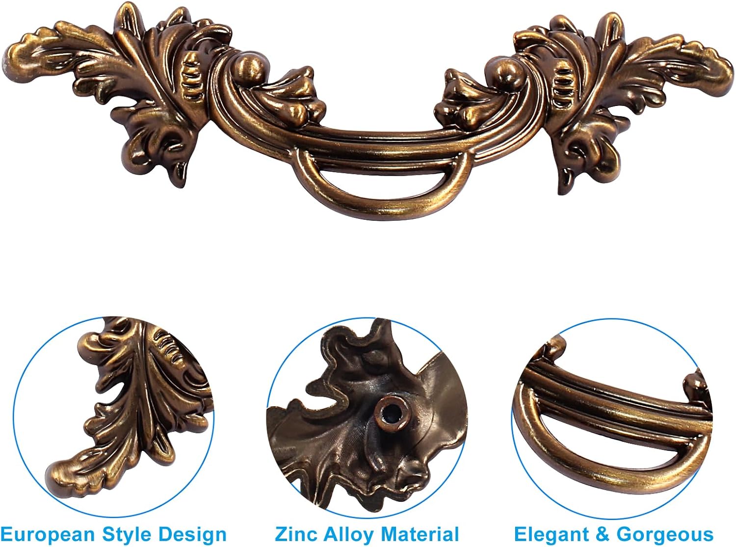 Biaungdo 6 Pcs Vintage Cabinet Pulls Handles, Shabby Chic Drawer Handles European Style Dresser Pulls Vintage Antique Furniture Handles for Dresser Drawer(2-1/2 Inch Hole Center, Bronze)
