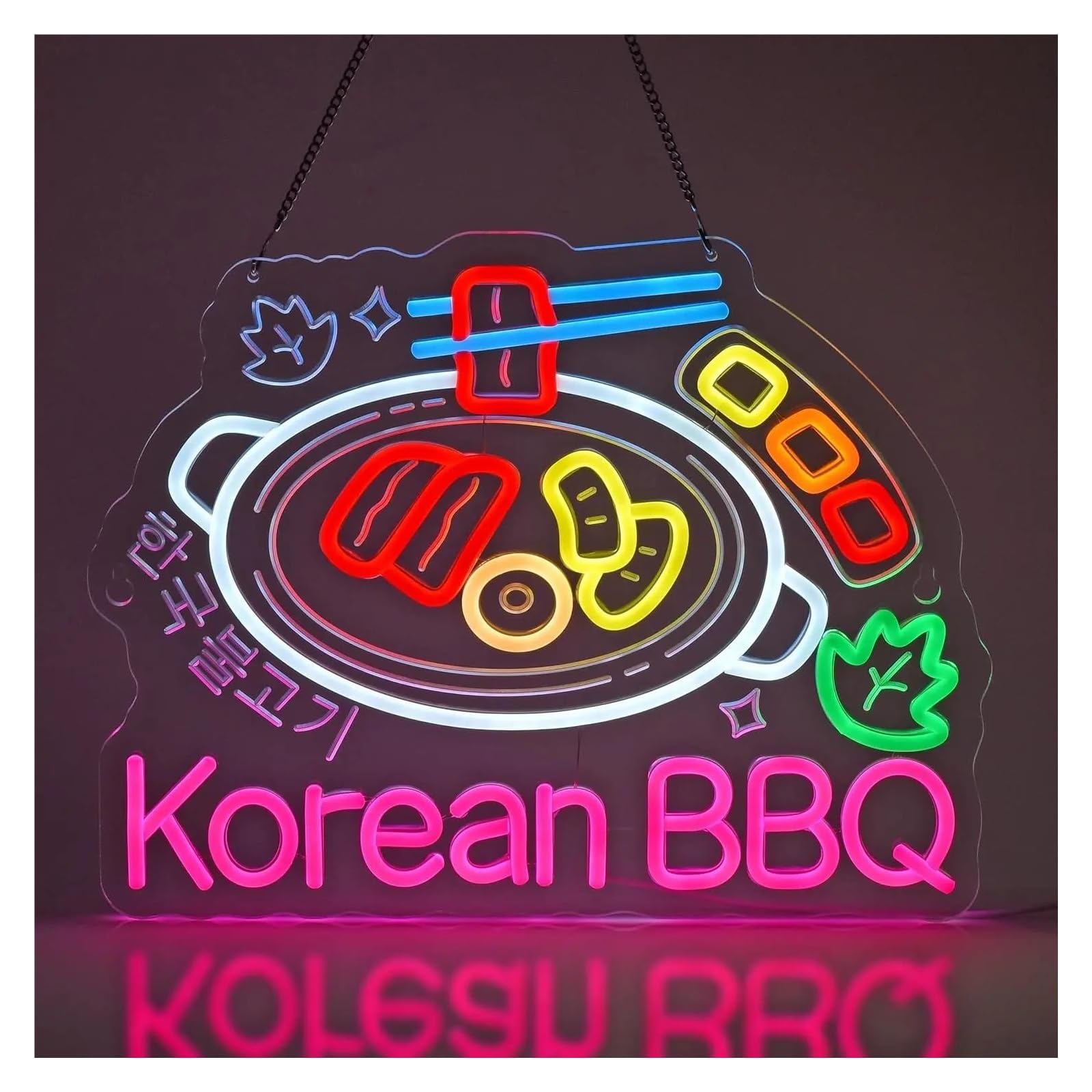 XENITE Hanging Art Neon Signs Korean BBQ Neon Sign for Restaurant Grill Food Market Kitchen Wall Decor USB Powered Dimmable Light 41cmx32cm