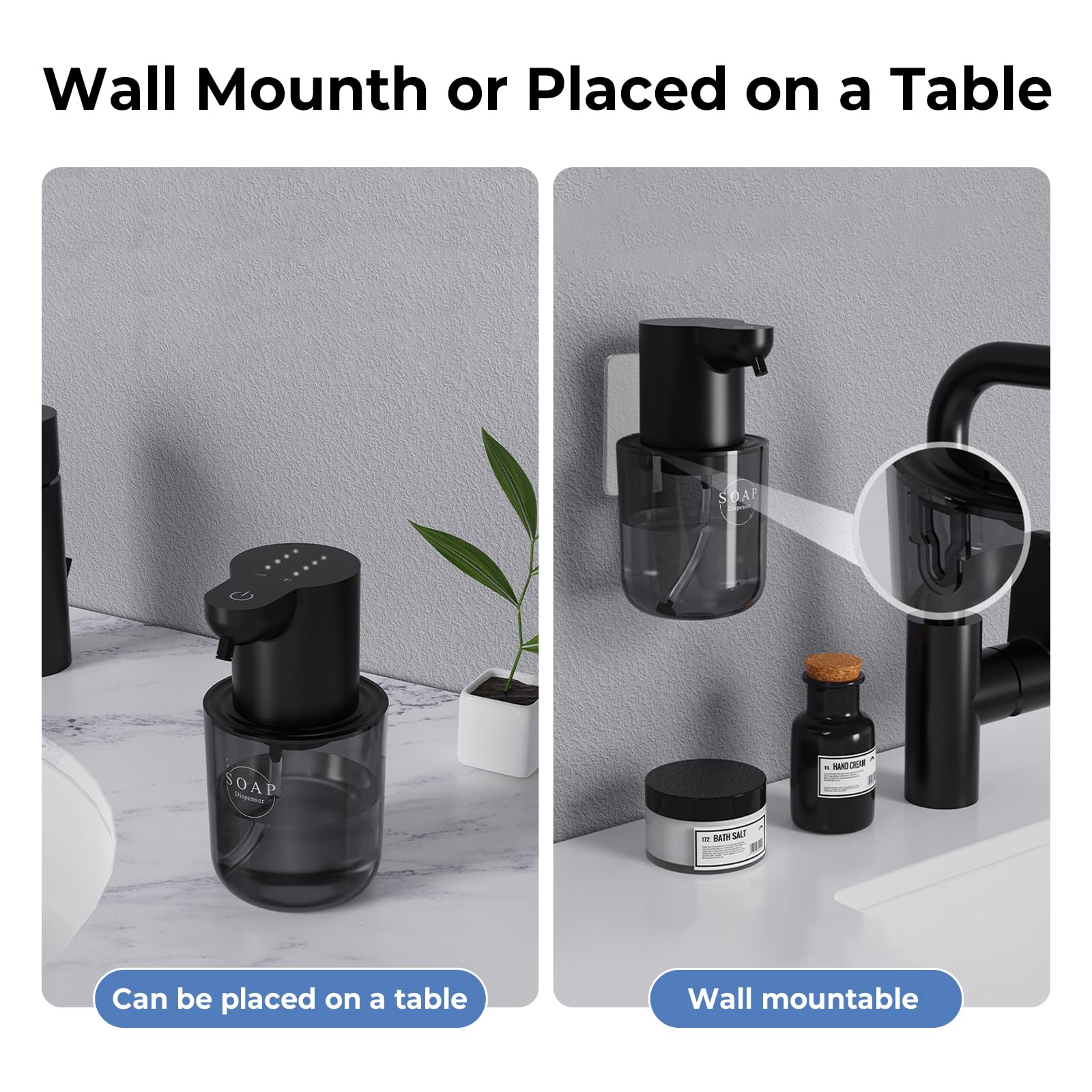 Dispenser Sapone Automatico a Schiuma, Senza Contatto con Sensore, 400ml Grande Capacità, 4 Livelli Regolabili, Ricarica USB-C, Impermeabile IPX5 per Bagno, Cucina, Hotel e Ufficio (Nero) - 5