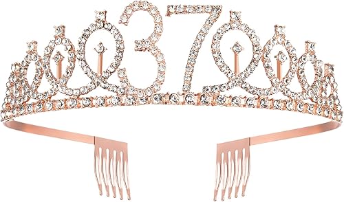 Miniatura 3 de BRT Bearingshui Banda y tiara de cumpleaños número 37 para mujer, corona de banda de cumpleaños de oro rosa 37 y fabulosa banda y tiara para mujer,