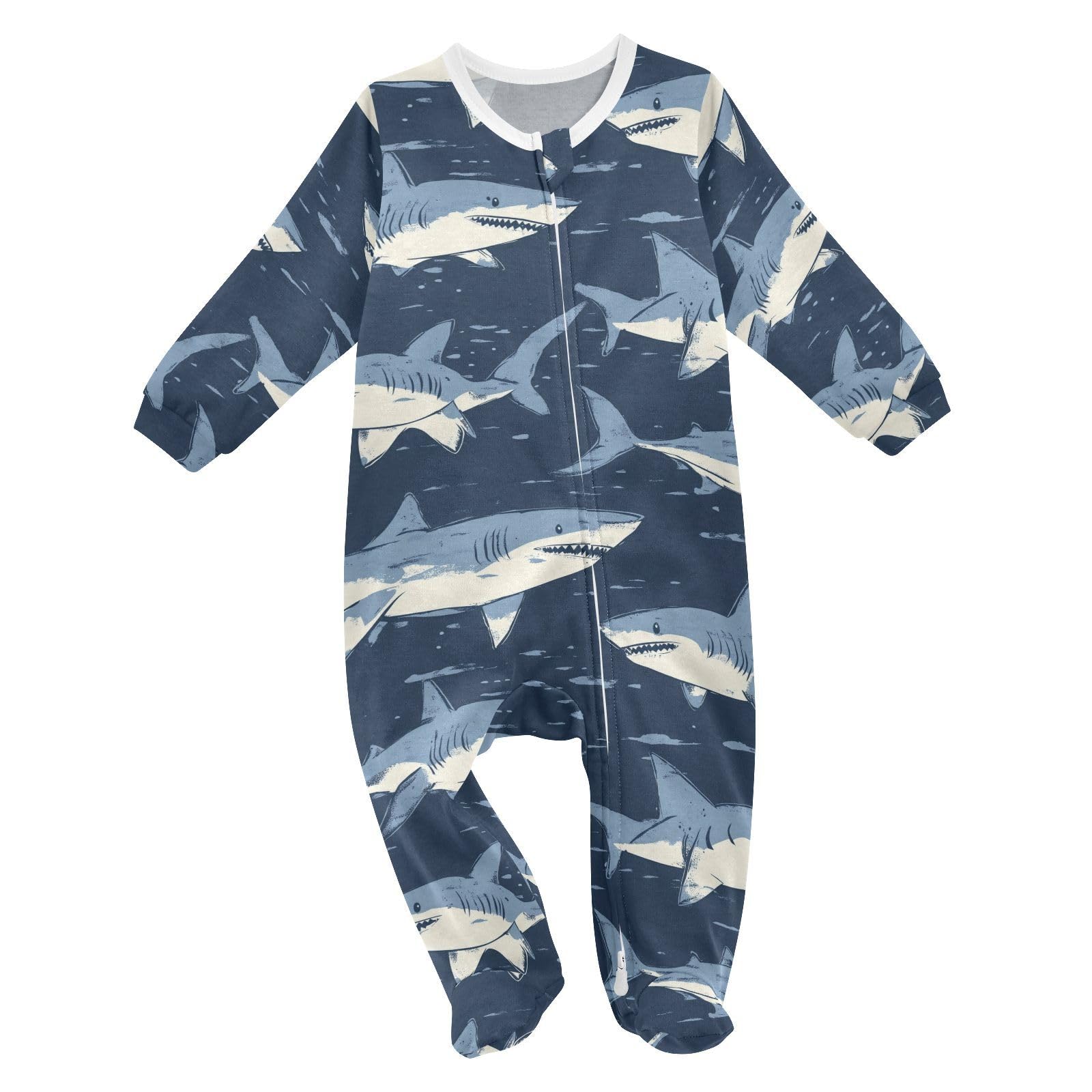 Wusikd Shark Animal One-Piece Footies Sea Funny Bodysuit Rompers Zipper for Boys Girls 24M