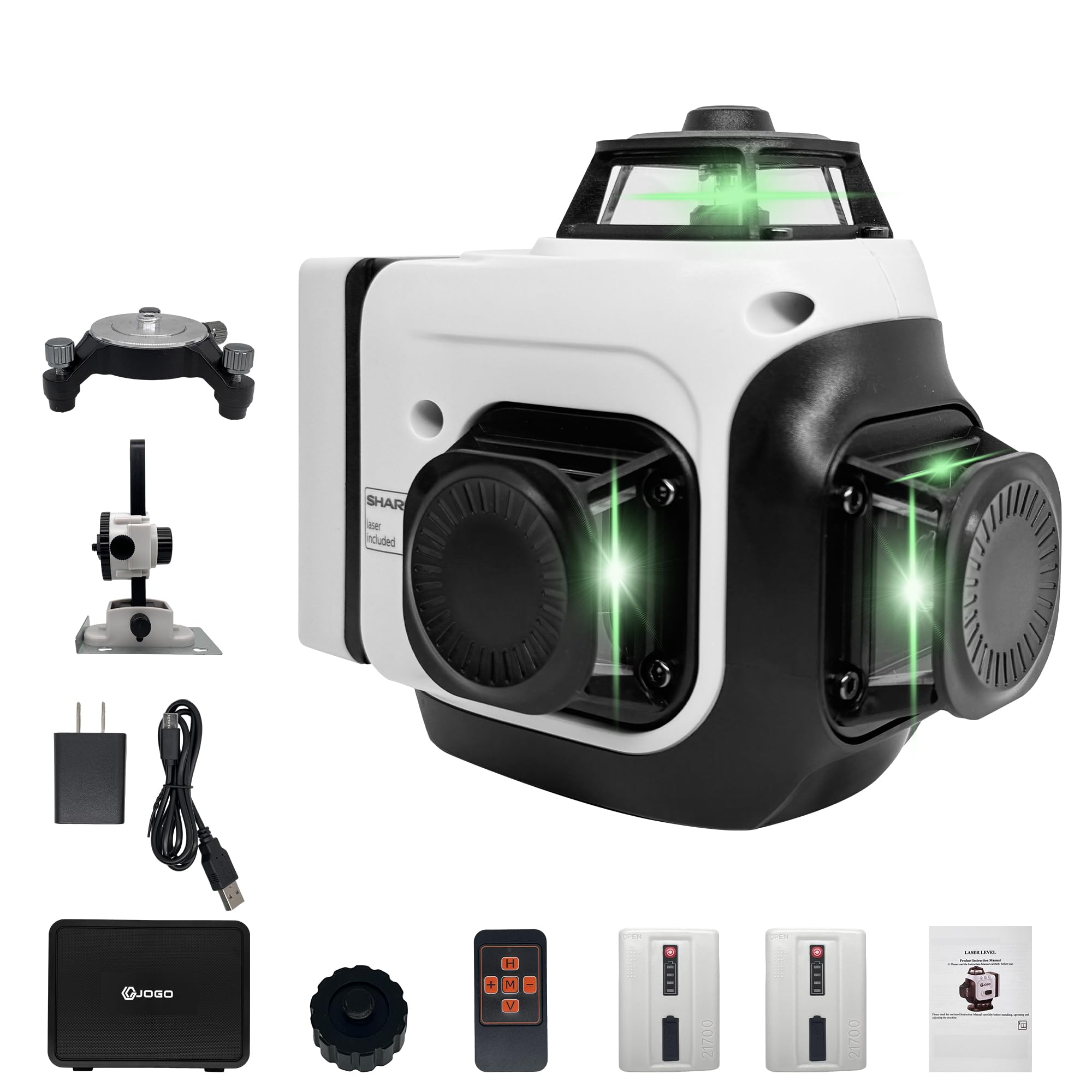 Laser Level 360 Self Leveling, 3x360° 3D Green Line Laser Level for Picture Hanging, Rechargeable Lazer Level with Type-C Charger, 2 * 6000mAh Batteries, Magnetic Rotating Stand and Hard Case