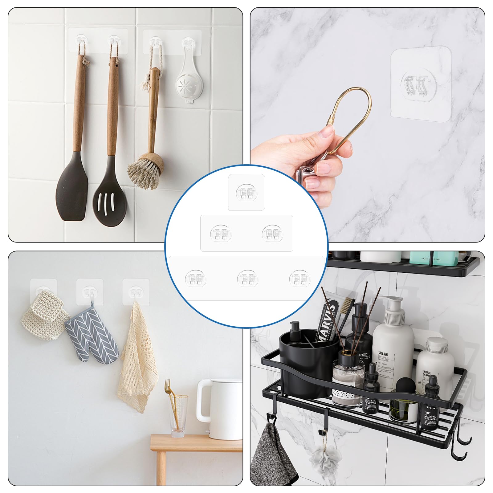L&W Luck 14 Piezas Ganchos Adhesivos Extra Fuertes para Estanterías de Baño y Cocina Sin Perforar