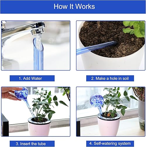 Miniatura 7 de Globos de riego de plantas, sistema automático de bombillas de riego grandes, paquete de 4 globos de riego automático de vidrio, goteros, globos de
