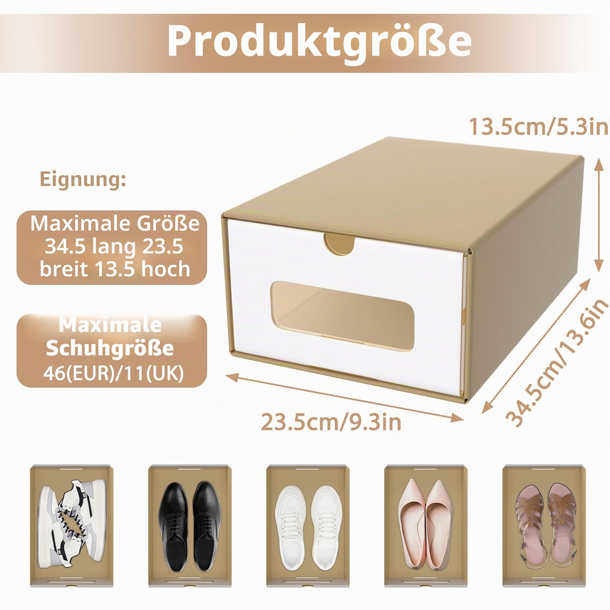 NAIZY Schubladenbox 20 Stück Schuhorganizer 34.5x23.5x13.5 cm Schuhboxen Stapelbar Kraftpapier Schubladenbox mit Deckel & Fenster für Schuh & Zubehör