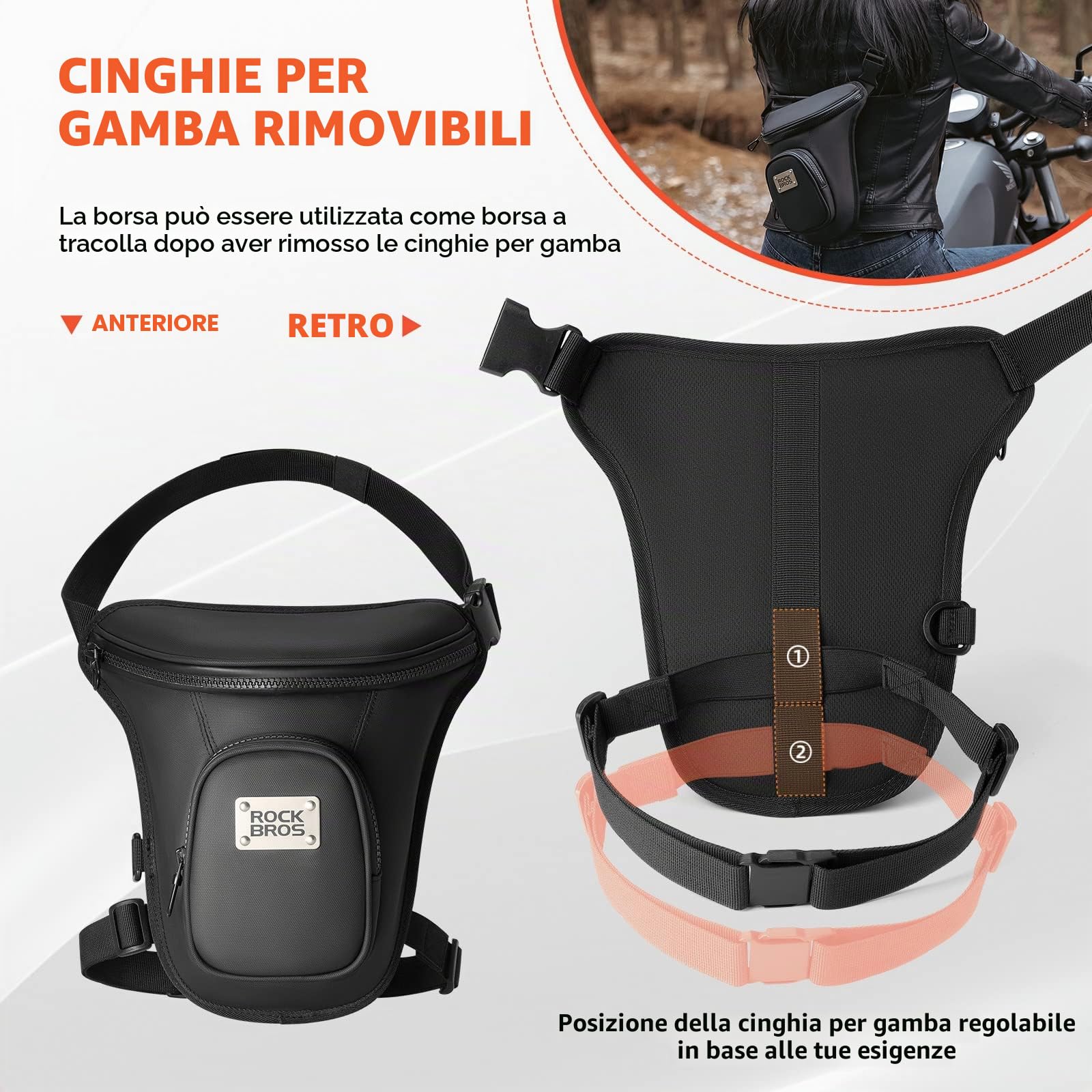 ROCKBROS Marsupio da Gamba Moto, Borsa Sportivo a Tracolla, Marsupio Cosciale Uomo Donna, Multifunzionale per Attività Outdoor, Grande Capacità