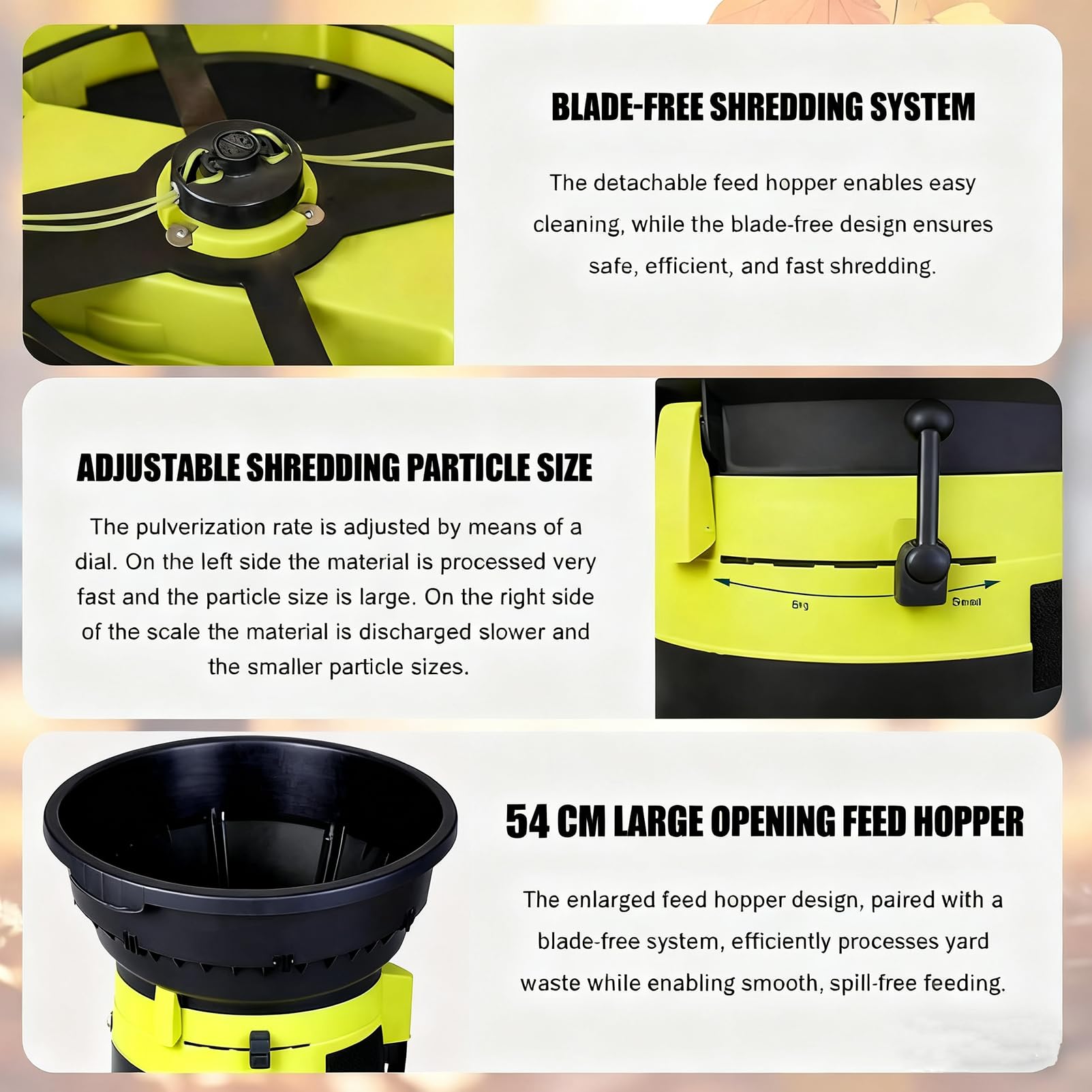 Trituradora Eléctrica de Hojas Triturador Portátil sin Cuchillas con Ruedas a 8000 rpm para Hojas de Jardín y Compost