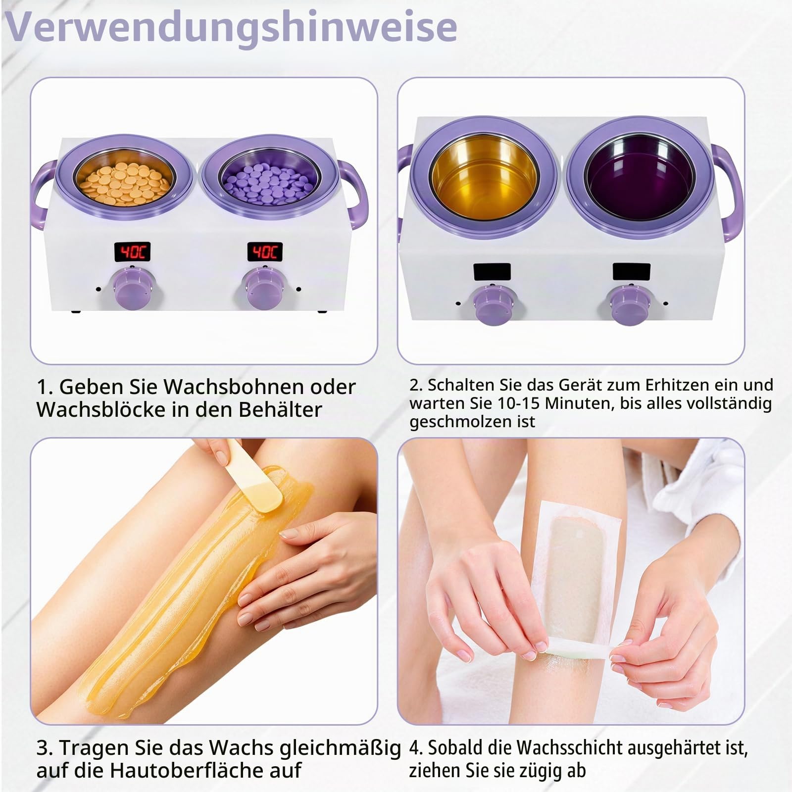 Dualer Wachserhitzer mit elektronischem Display, 2x500ML Gesamtkapazität, Doppelwachs-Topf, 220 W Wachserhitzer zur Haarentfernung mit einstellbarer Temperatur, ideal für Zuhause, Salon