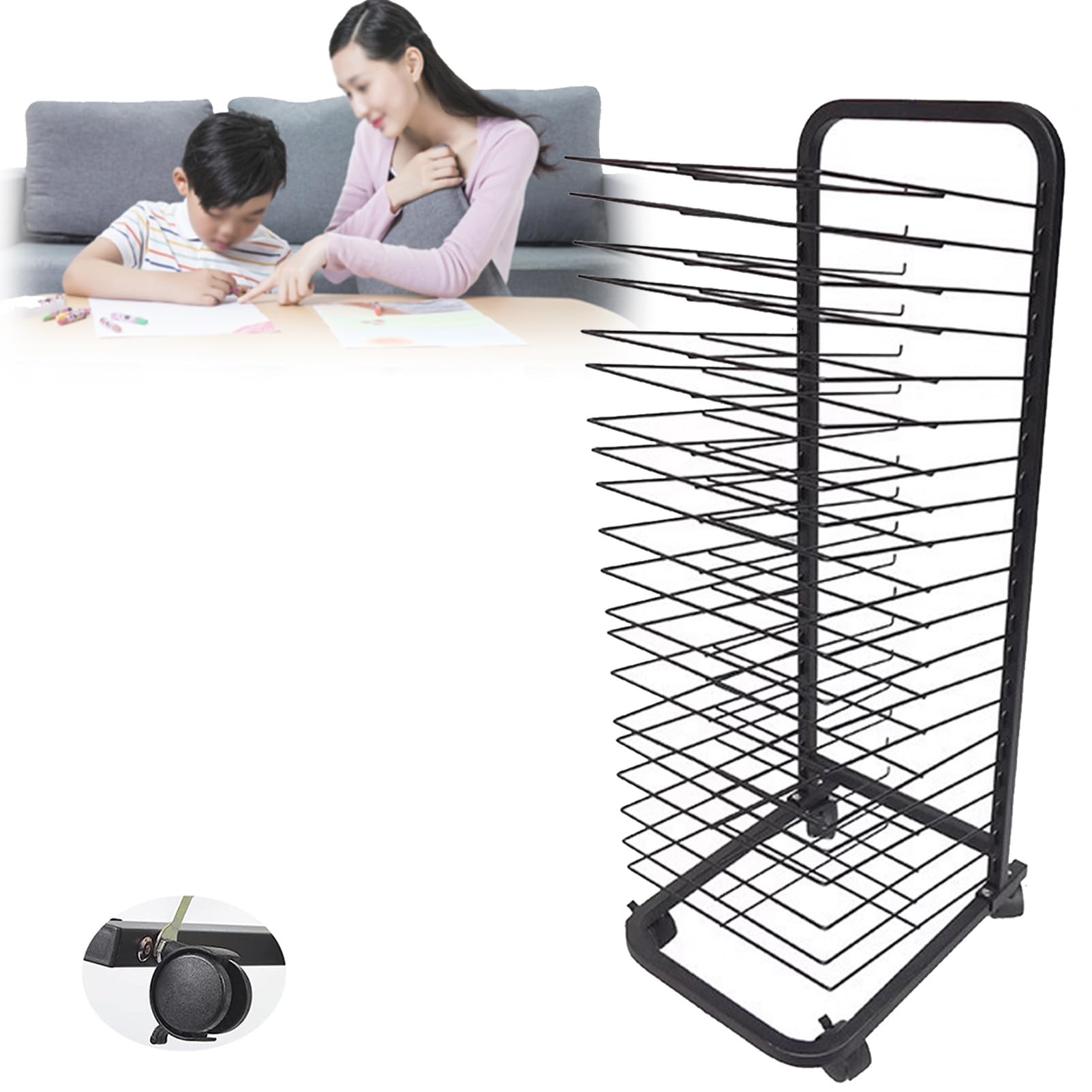 Séchoir mobile avec roulettes – 30 étagères de rangement pour œuvres d'art pour salles de classe, idéal pour les écoles et les clubs d'art, parfait pour la peinture, les travaux manuels et les projets