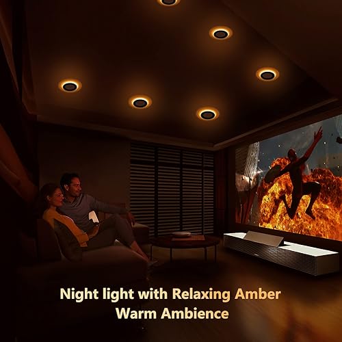 Miniatura 8 de Paquete de 6 luces empotrables negras de 4 pulgadas con luz nocturna, lámpara de obleas ultrafinas sin lata, iluminación exterior de soffito,