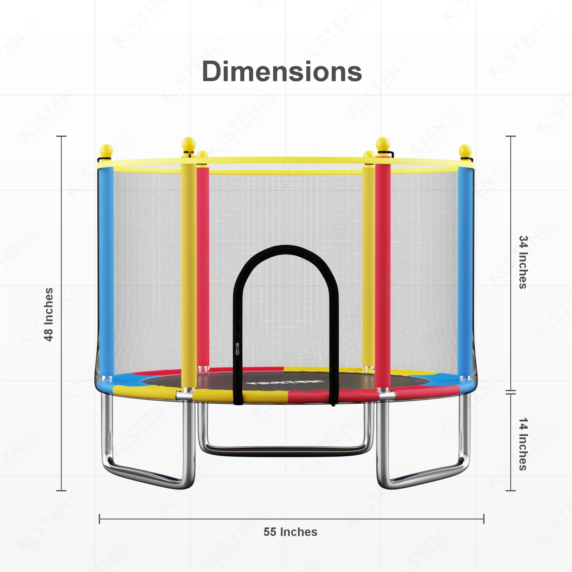 Kosten Sports 55 Inch Trampoline for Kids with Safety Net | Indoor & Outdoor | Powerful Loading Capacity | Stainless Steel Frame & Legs - Image 7 thumbnail