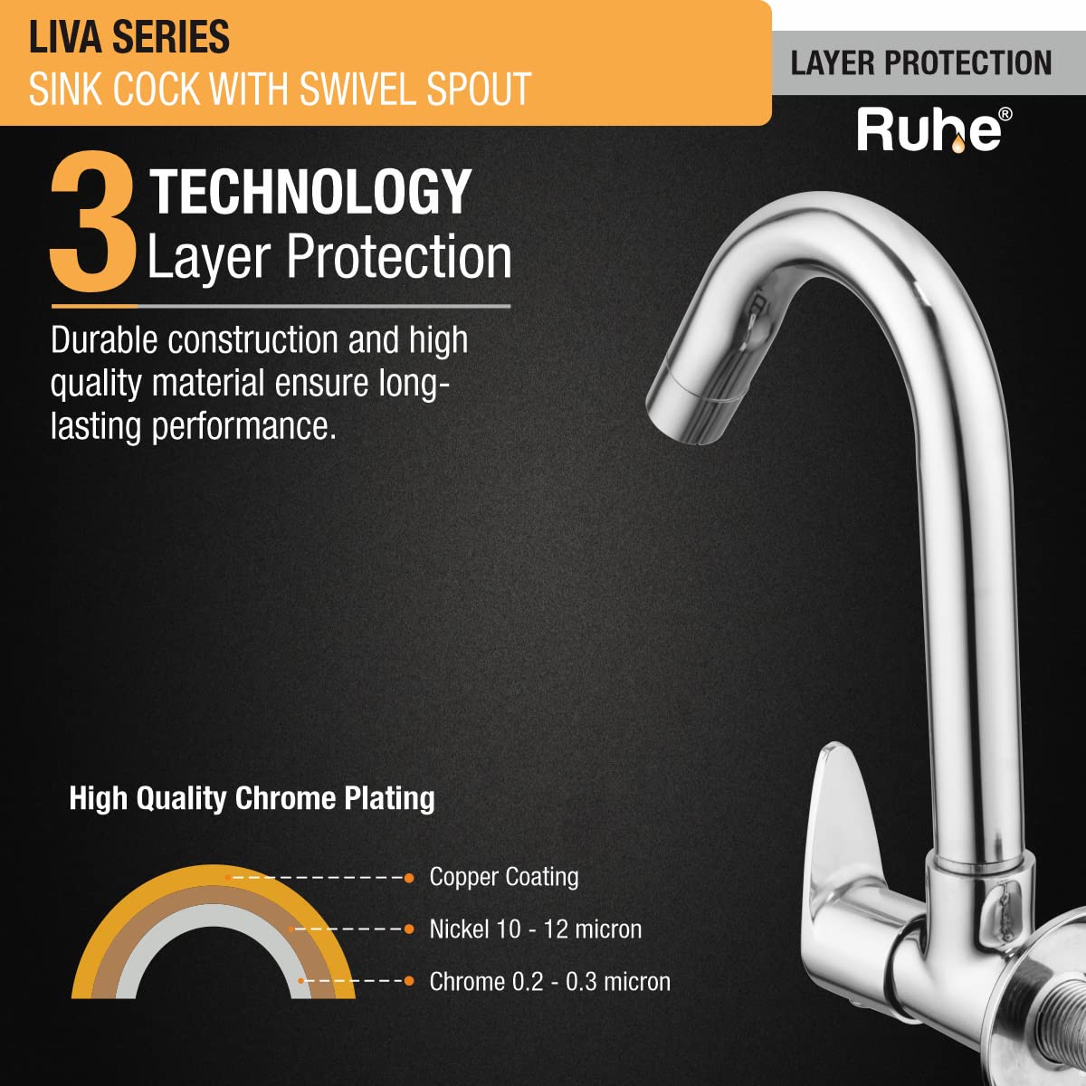 Ruhe Chrome Sink Cock - Flexible Swivel Faucet -4 Ruhe Chrome Sink Cock - Flexible Swivel Faucet -4