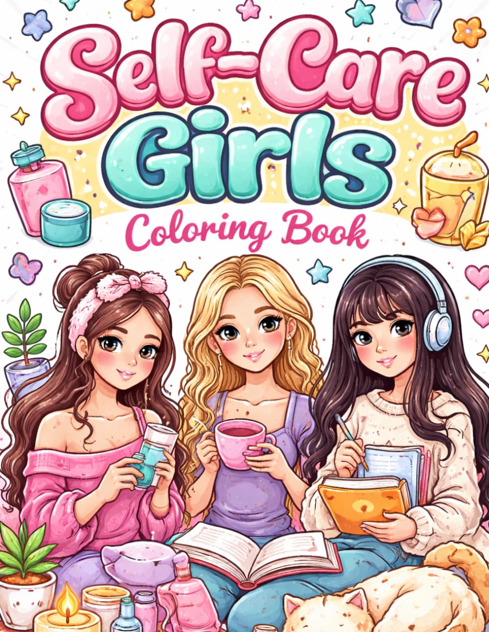 Cute Cozy Self-Care Girls Coloring Book: Mindfulness & Relaxation Coloring Book with Cozy Aesthetic Girls, Skincare, Bath & Calm Life Scenes for Stress Relief