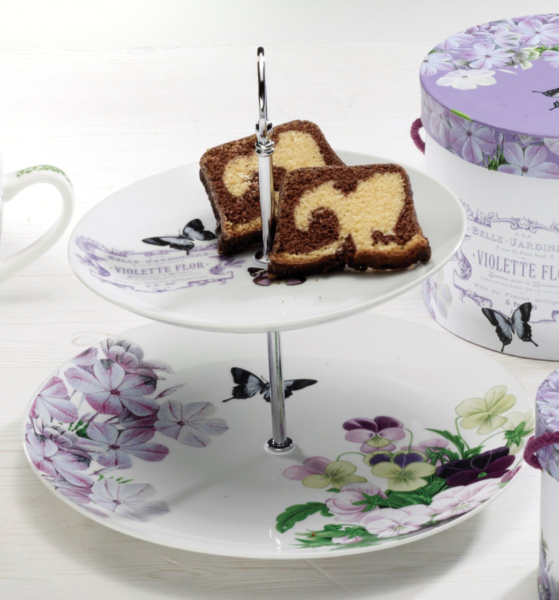Paperproducts Design 2-Tier Dessert/Tea Server, Vintage Violets