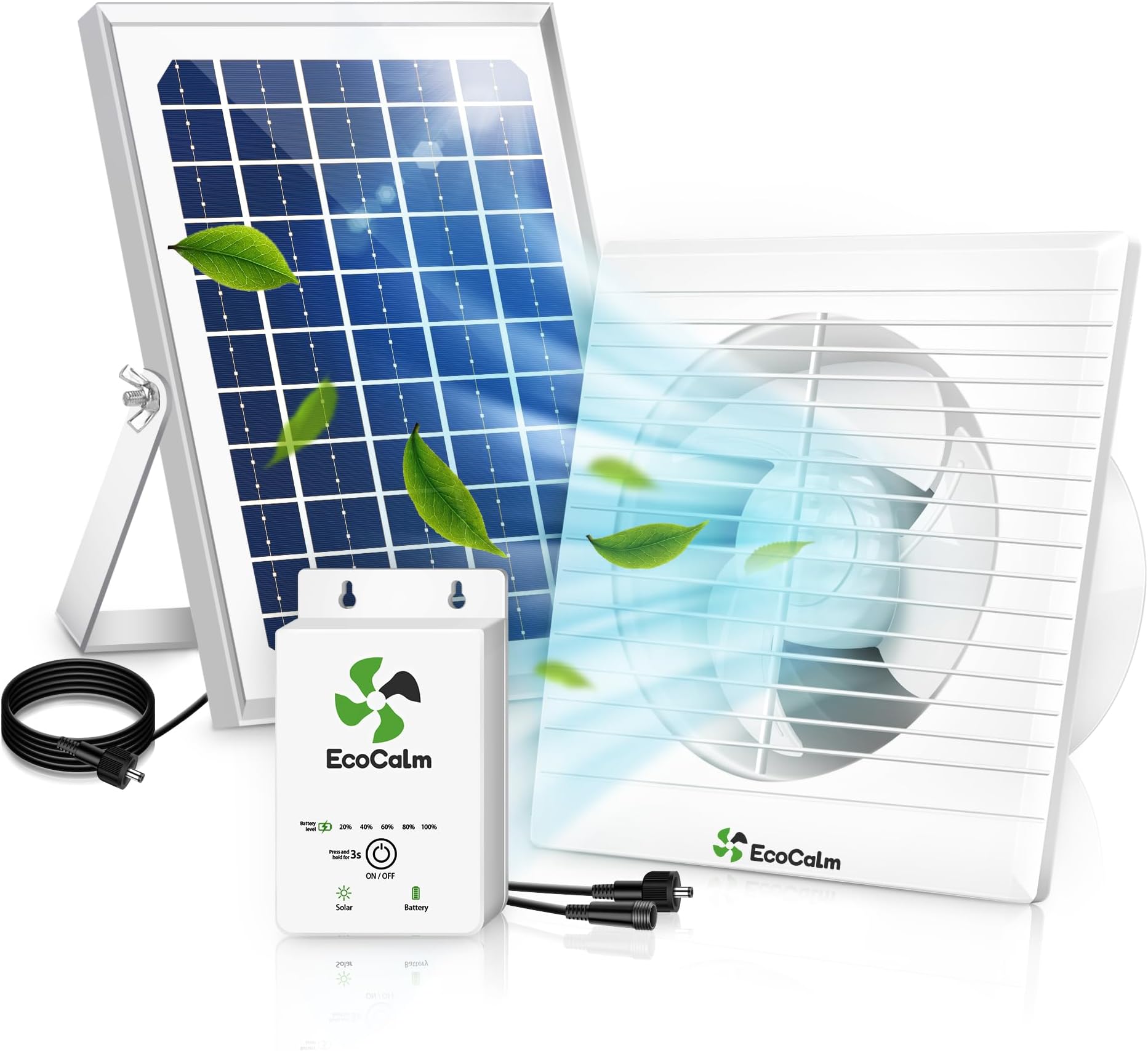 Solar Fan with Battery, Solar Powered Fan 150mm with 12V Solar Panel and 4.5M Cable, Outdoor Ventilation Fan for Chicken coop, Shed, Pet house