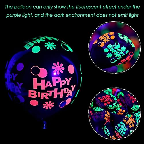 Miniatura 5 de Suministros de decoración de fiesta de cumpleaños de neón con 18 globos de neón (Texto + estrellas), decoración de fondo con temática de neón para