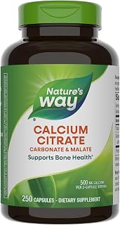 Calcium Citrate, 500 mg Calcium per 2-Capsule Serving, for Bone Health & Muscle Function*, Blend of Citrate, Carbonate & Malate, Gluten Free, 250 Capsules (Packaging May Vary)