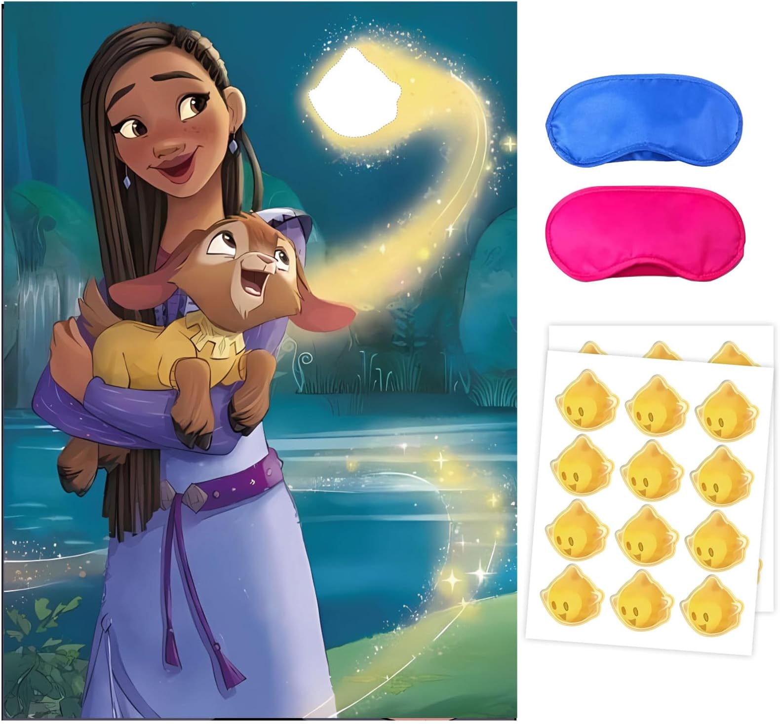 TOPTAMPWish Party Supplies, Pin The Eyes on Star, Birthday Party Games for Boys Girls, Large Poster 24PCS Stickers for Kids Party Favors Decorations