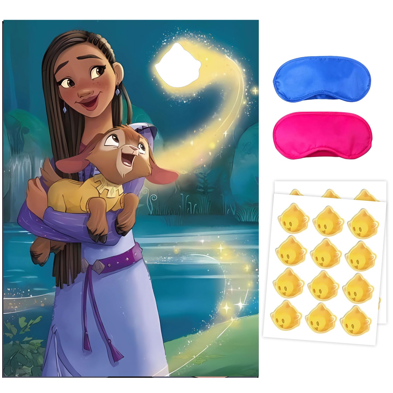 TOPTAMPWish Party Supplies, Pin The Eyes on Star, Birthday Party Games for Boys Girls, Large Poster 24PCS Stickers for Kids Party Favors Decorations