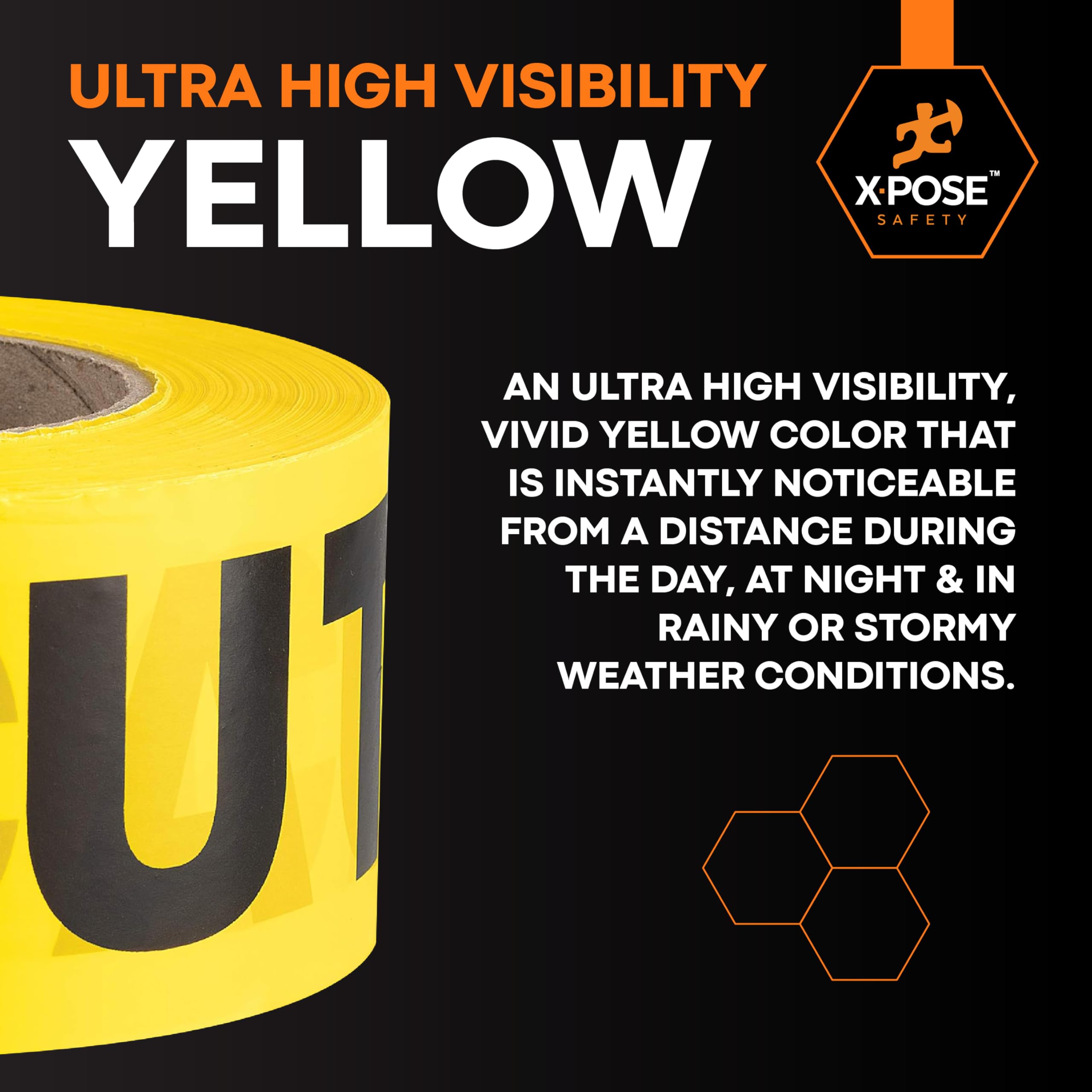 Xpose Safety Klebeband, 2 Rollen – 1000 ft x 7.6 cm breit – gelbes Sicherheitsband für hohe Sichtbarkeit im Außenbereich, Warnung, Flaggen von Baugefahr, Kriminalitätsbarriere, gelb, 2 Pack