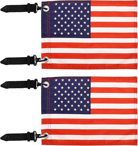 Motain - Soporte de bandera para carrito de golf de fácil instalación, paquete de 2 soportes elásticos con bandera estadounidense de 6 x 9 pulgadas,