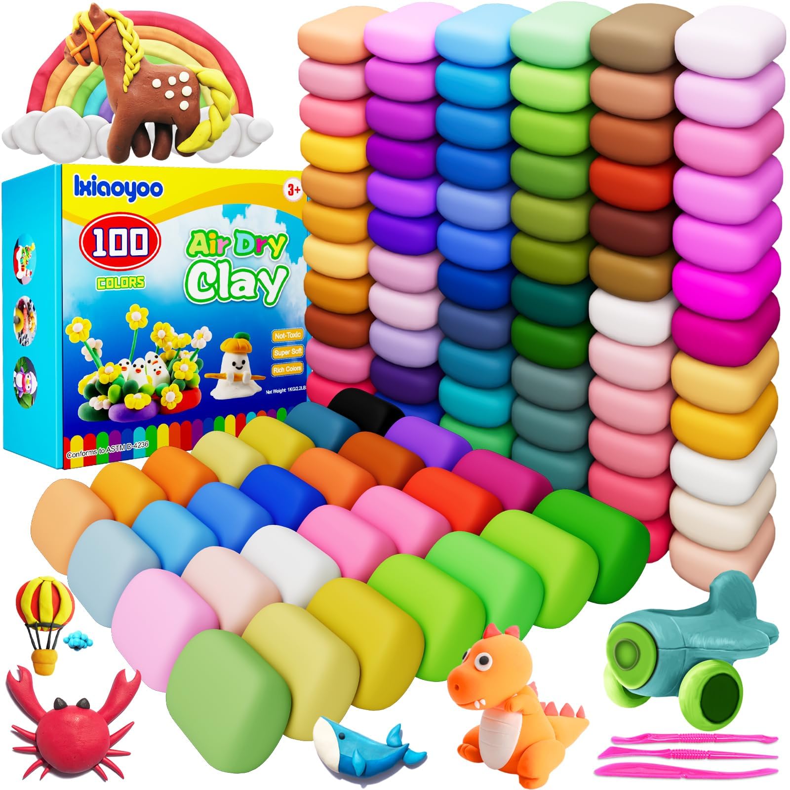 Amazon.com: Ixiaoyoo Air Dry Clay, 100 Colors Modeling Clay for