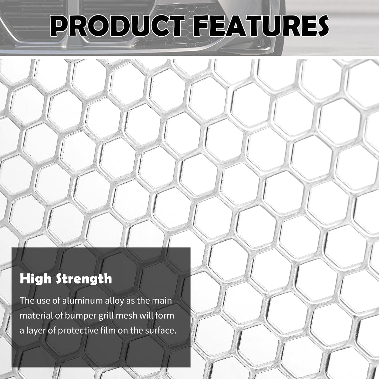 40x13" Car Grill Mesh for Bumper,Cuttable Metal Mesh Grill with 6mm Honeycomb Meshes Eyelets for Blocking Stones/Branch,Aluminum Alloy Car Metal Meshes Screen Grille Inserts (6mm Hexagonal)