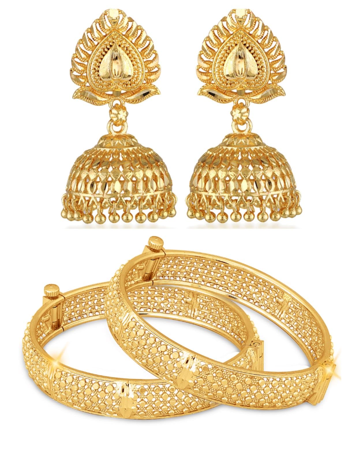 Vivastri s Premium & Unique Alloy Made Gold Plated Shiny KADA Styled Gold Bangles With Golden Alloy Jhumki Earrings Combo Set-VIVA2662ERG-1015BG-2.8-image-26