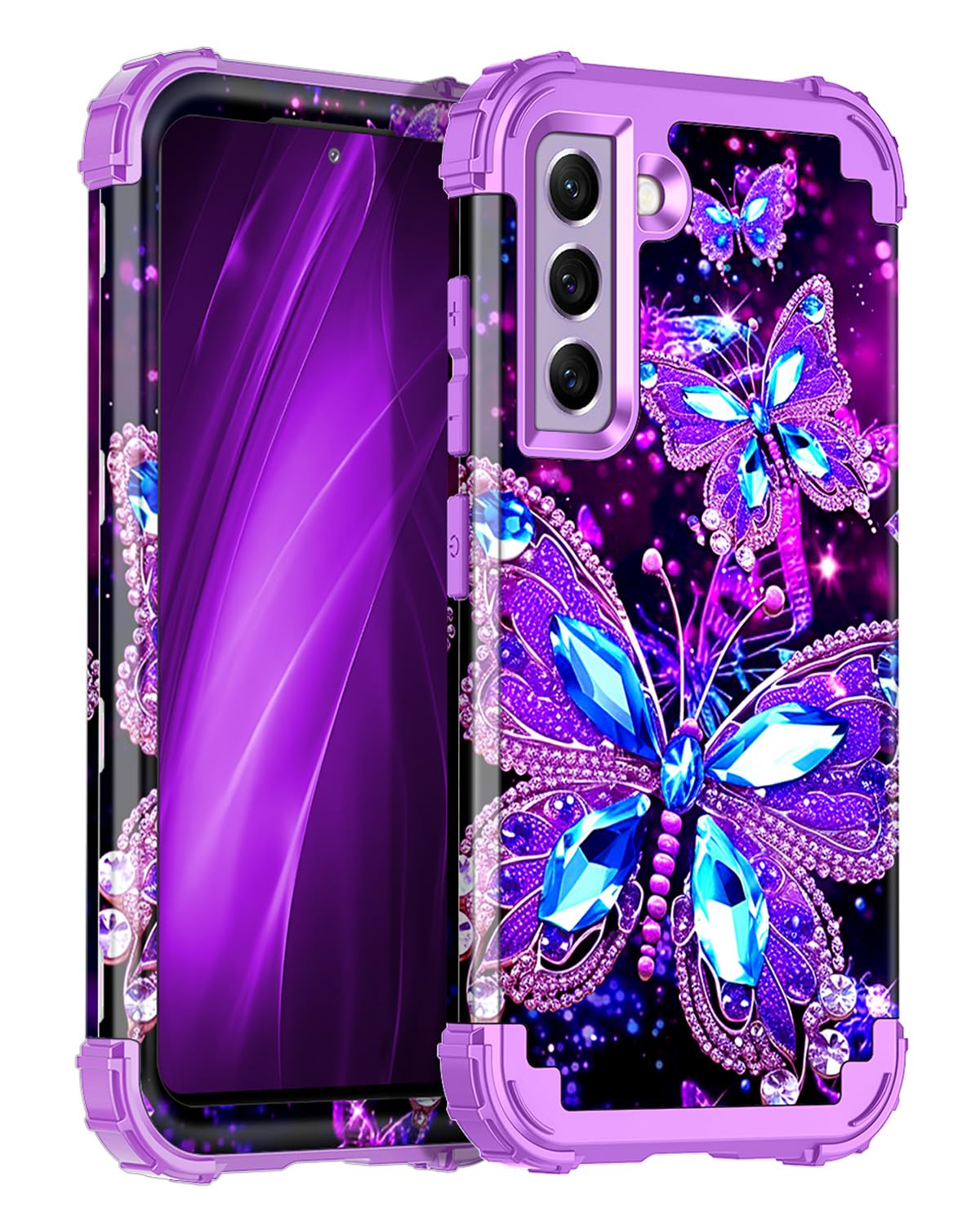 Miqala for Galaxy S21 FE 5G Case,Glow in The Dark Three Layer Heavy Duty Shockproof Protection Hard Plastic Bumper+Soft Silicone Protective Case for Samsung Galaxy S21 FE 5G,Dark