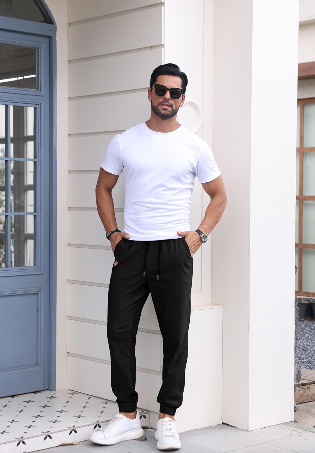 Askdeer Mens Casual Joggers Pants - Drawstring Cargo Pants Hiking Outdoor Twill Track Jogging Sweatpants - Image 3